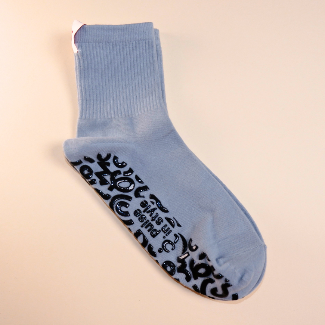 Grey Ribbed Crew Socks